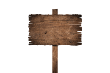 Wooden sign isolated on white background with clipping path