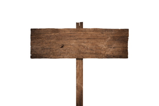 Wooden sign isolated on white background with clipping path