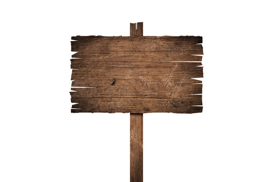 Wooden sign isolated on white background with clipping path