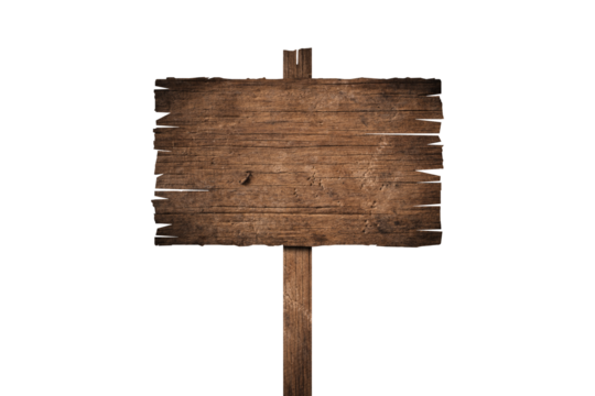 Wooden sign isolated on white background with clipping path