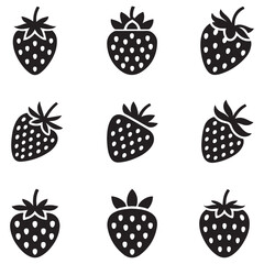 Set Strawberry icon. Vector concept illustration for design. Vector black silhouette. with white background