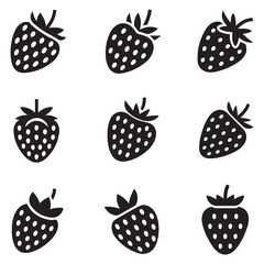 Set Strawberry icon. Vector concept illustration for design. Vector black silhouette. with white background