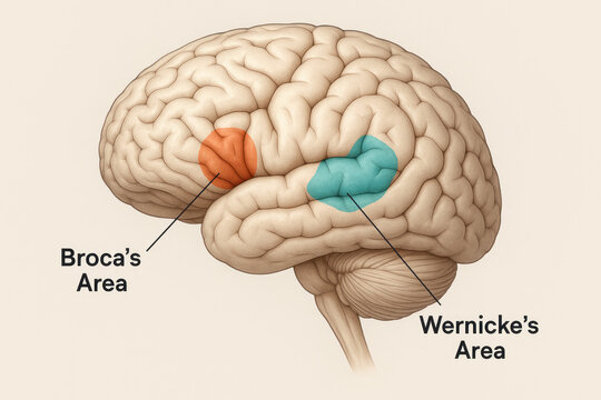 Broca's and Wernicke's Area Illustration - Brain Anatomy [Illustration]