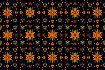 Flower Pattern With Green And Orange Leaves