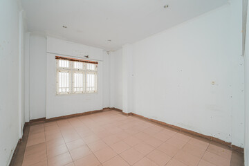 Empty Room Interior Design: White Walls, Beige Tiles, and a Window