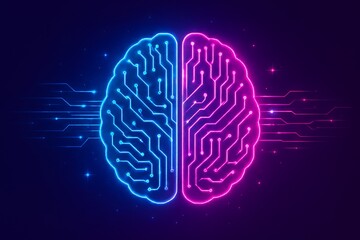 Vibrant neon brain circuit pulsed with futuristic digital energy, symbolizing AI and innovation