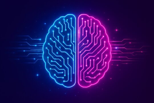 Vibrant neon brain circuit pulsed with futuristic digital energy, symbolizing AI and innovation - Powered by Adobe