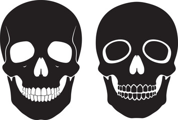 Fototapeta premium Two black skull silhouettes facing forward isolated on white background