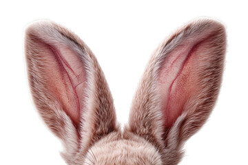 Close-up of a pair of light brown rabbit ears.  The ears are large,  pointed, and  display delicate veining and fur texture.  Pink inner ear portions are visible.  Black background