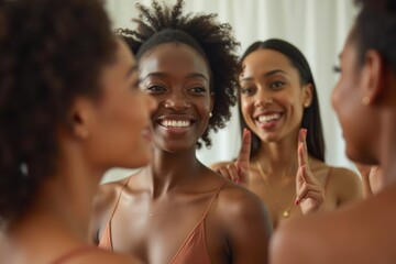Fototapeta premium Glowing African-American Team Discussing Skincare