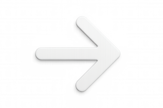 Simple white arrow pointing to the right with drop shadow on a transparent background