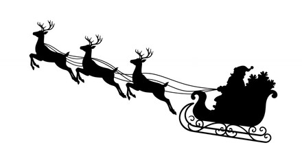 Santa sleigh and reindeer silhouette