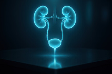 Urinary System Anatomy Illustration in Blue - Kidneys, Ureters, Bladder [Illustration]