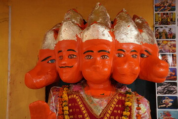 Five-Faced Hanuman Idol Decorated with Garland