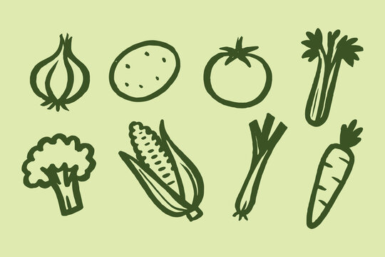 Vegetables set sketch thick contour vector illustration