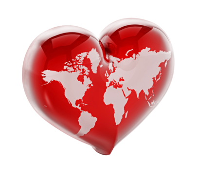 Heart shaped red earth on transparent background. 3D illustration