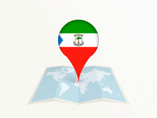 Fototapeta premium Equatorial Guinea Map Pin with National Flag on Open World Map.