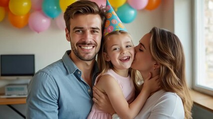 Loving parents celebrating their daughter's birthday milestone together
