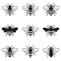 Set Bee icon. Vector concept illustration for design. Vector black silhouette. with white background