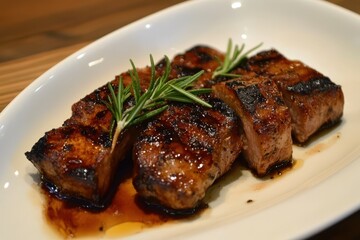 Succulent Slices of Roasted Pork Tenderloin Garnished with Rosemary Sprigs