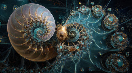 Fototapeta premium Abstract fractal patterns and shapes. Infinite universe..Mysterious psychedelic relaxation pattern. Dynamic flowing natural forms. Sacred geometry.Mystical spirals.