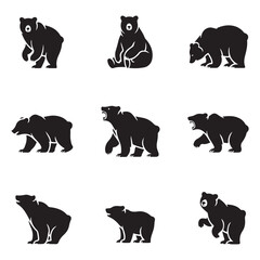 Set Bear icon. Vector concept illustration for design. Vector black silhouette. with white background