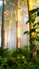 Misty forest at dawn