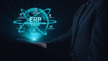 ERP platform visual showing centralized system for enterprise resource planning, improving...