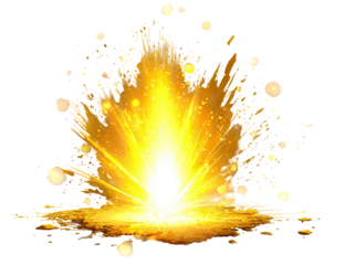 Golden explosion with radiating light and sparks