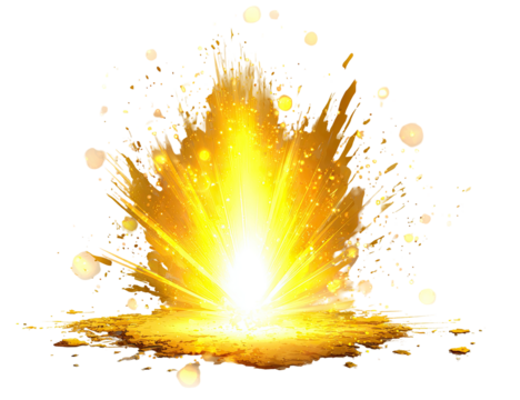 Golden explosion with radiating light and sparks