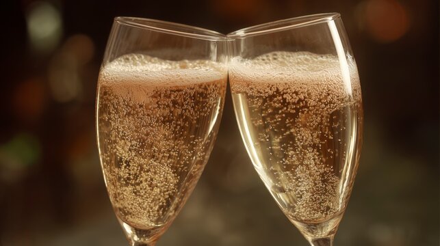 Dos copas de champ&aacute;n con burbujas haciendo un brindis