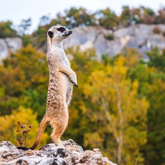 Meerkat standing guard on a rocky outcrop