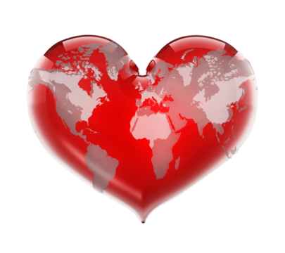 Heart shaped red earth on transparent background. 3D illustration