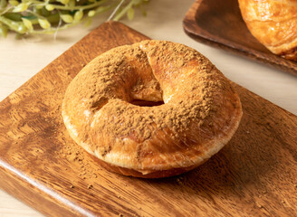 Cinnamon Sugar Doughnut Wooden Board side view of hong kong food