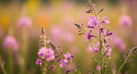 Soft Focus Meadow of Wildflowers at Sunset