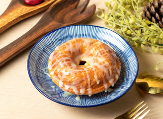 Condensed Milk Doughnut on a Plate side view of hong kong food