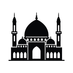 Fototapeta premium Black Silhouette Illustration of a Mosque Building with Minarets and Dome for Islamic Design