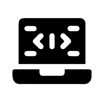 Vector art of laptop with code symbol