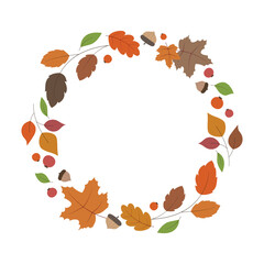 Autumn frame made of hand drawn fall leaves, berries and acorns. Design with empty center for your message or text. Perfect for seasonal promotions and social media stories.