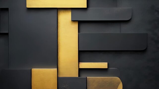 Black and gold geometric shapes move smoothly on a dark textured background