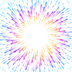 Transparent overlay with blue light speed rays and abstract motion lines. Futuristic radial pattern with bright glow, cosmic energy, and digital illumination in space.
