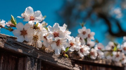 Spring blossoms on a wooden structure