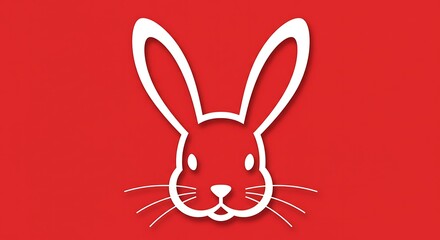 Obraz premium Rabbit Graphic on Red Background Paper Cut Style