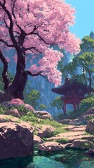 Springtime Japanese landscape