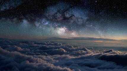 Starry night above clouds