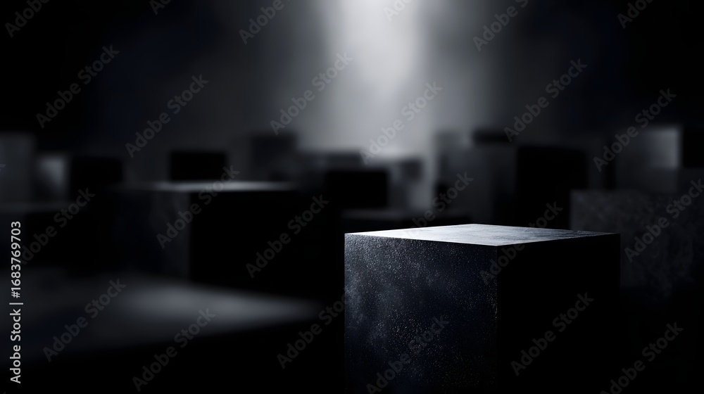 Canvas Prints abstract dark geometric background featuring illuminated textured pedestals in a mysterious dimly li