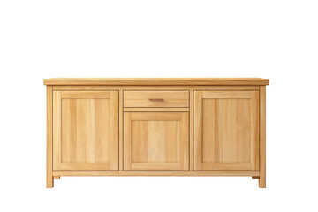 Oak wood sideboard cabinet with single drawer and doors isolated on transparent background