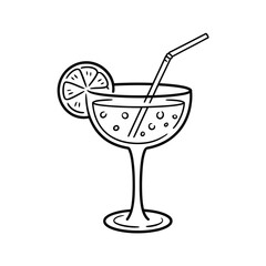 Simple line drawing of a cocktail with a lemon slice