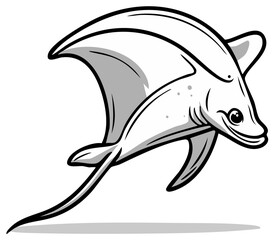 Obraz premium Smiling cartoon manta ray illustration gliding underwater an adorable black and white ocean creature vector