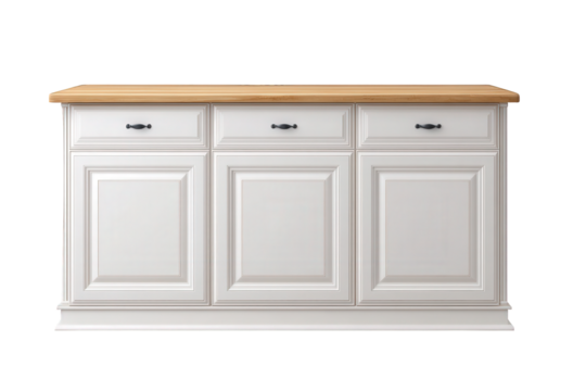 White classic cabinet sideboard isolated on transparent background